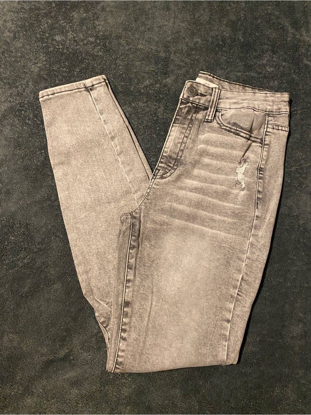 SO Women's Gray Skinny Jeans with Subtle Whiskering